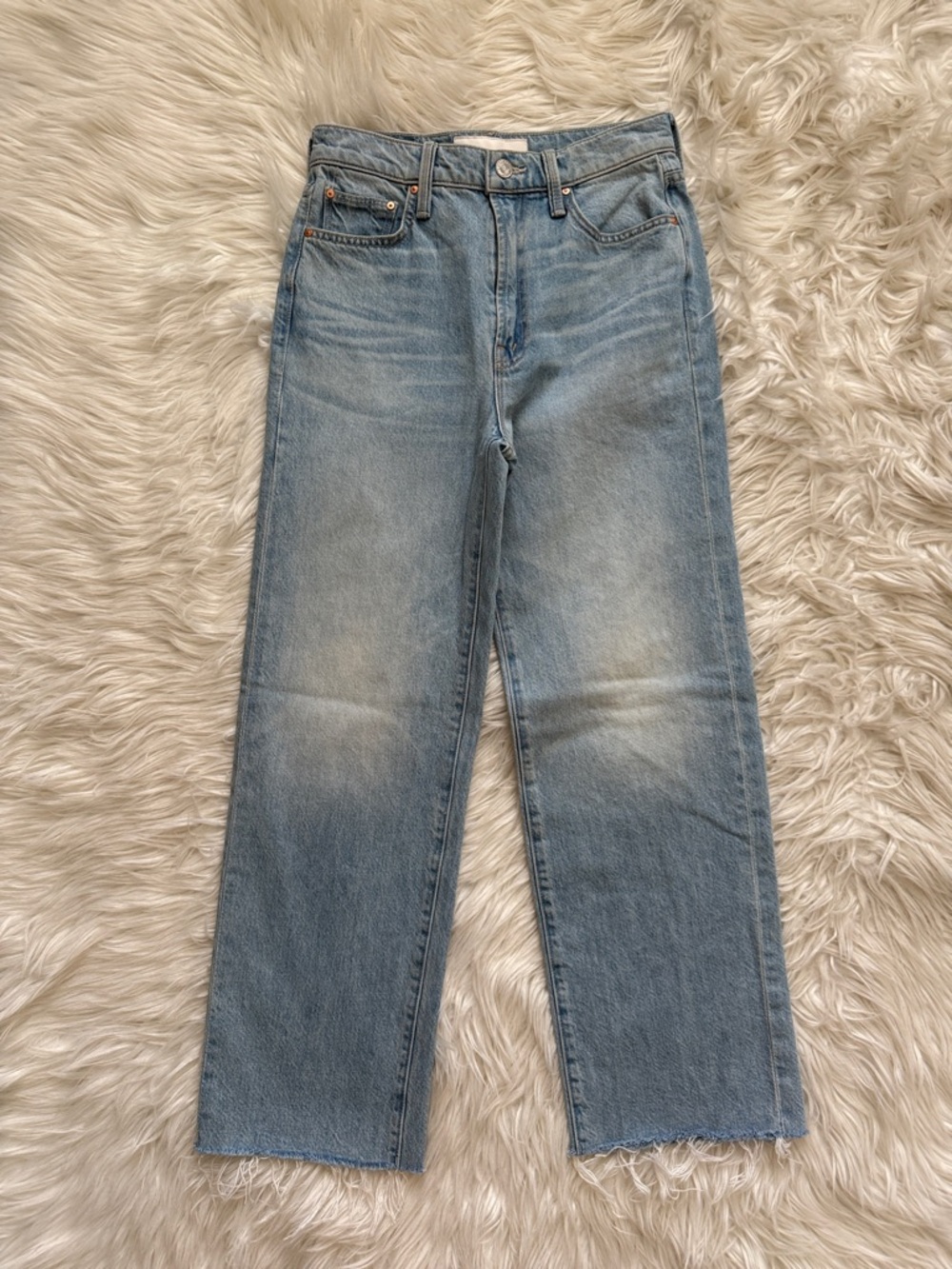 MOTHER Rambler Zip Ankle Fray Light Blue High-Rise Wide Leg Jeans - Picture 5 of 16